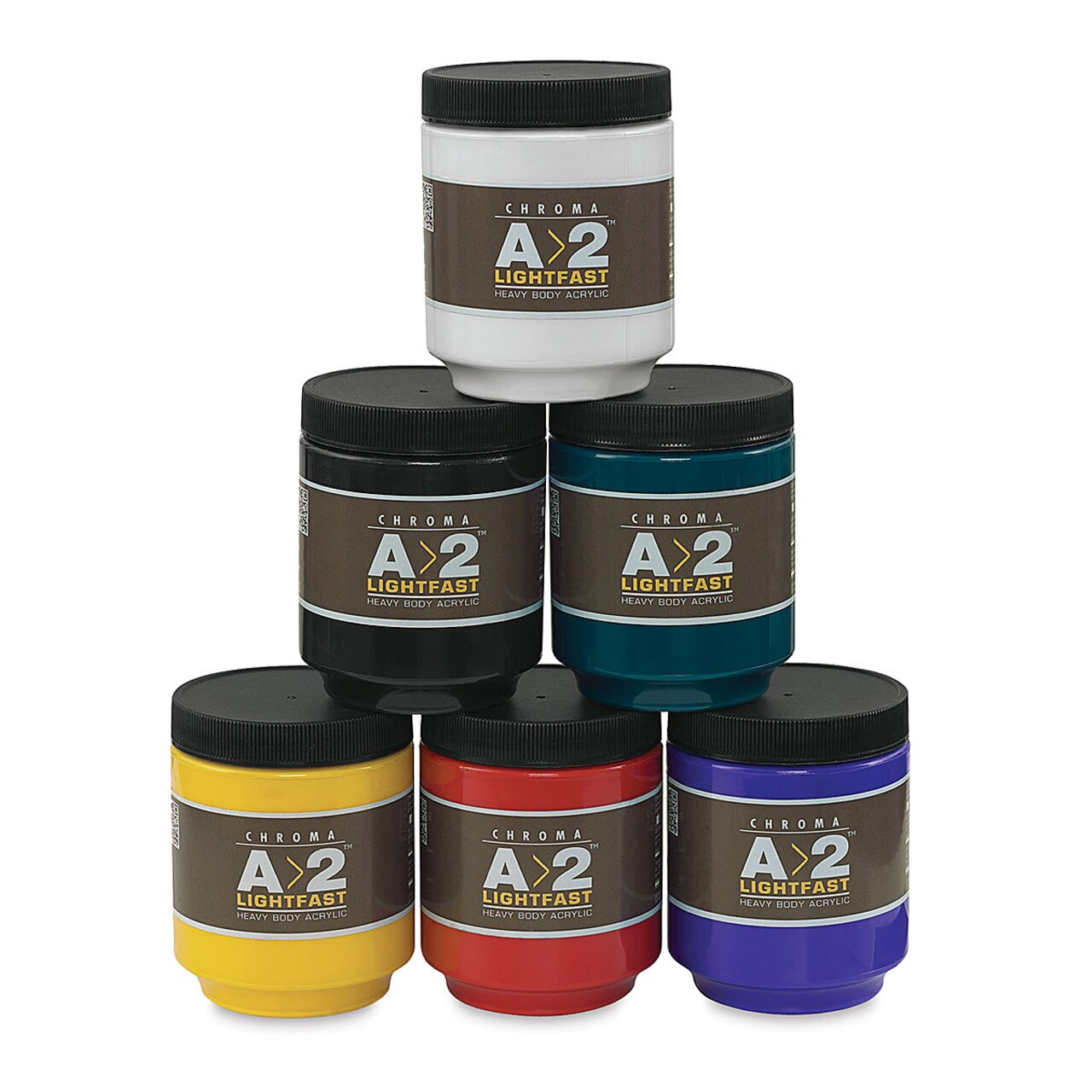 Chroma Atelier A2 Lightfast Heavy Body Acrylic Paints - Set of 6, Assorted Colors, 250 ml Jars